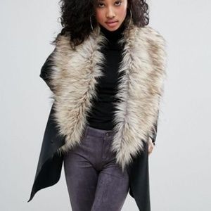 Urban Bliss Waterfall Coat With Fur Collar